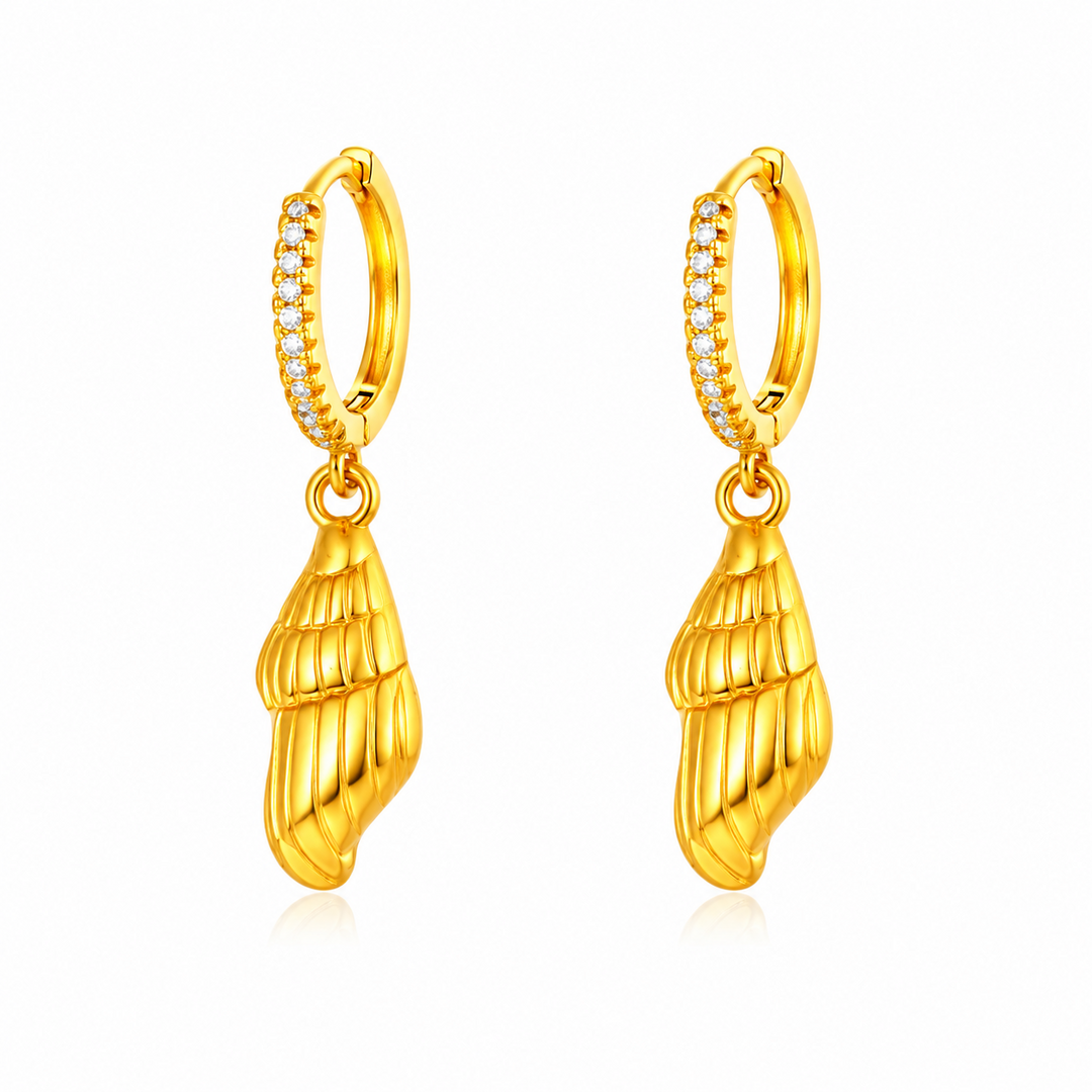 Maylohas gold CZ huggie earrings with sculptural gold wing charm