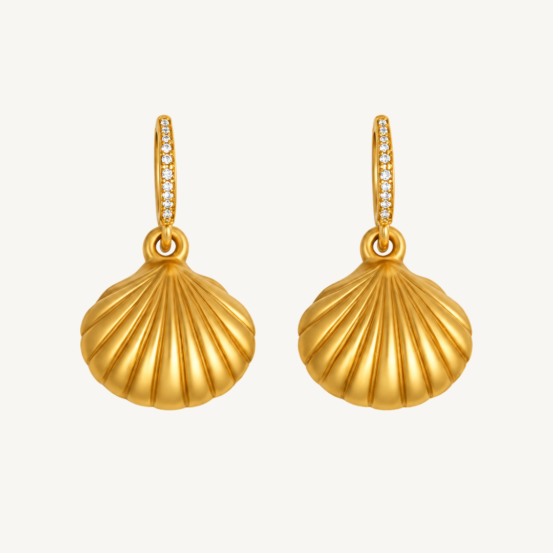 Golden shell huggie earrings