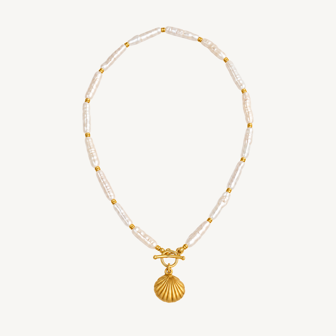Golden shell pearl necklace