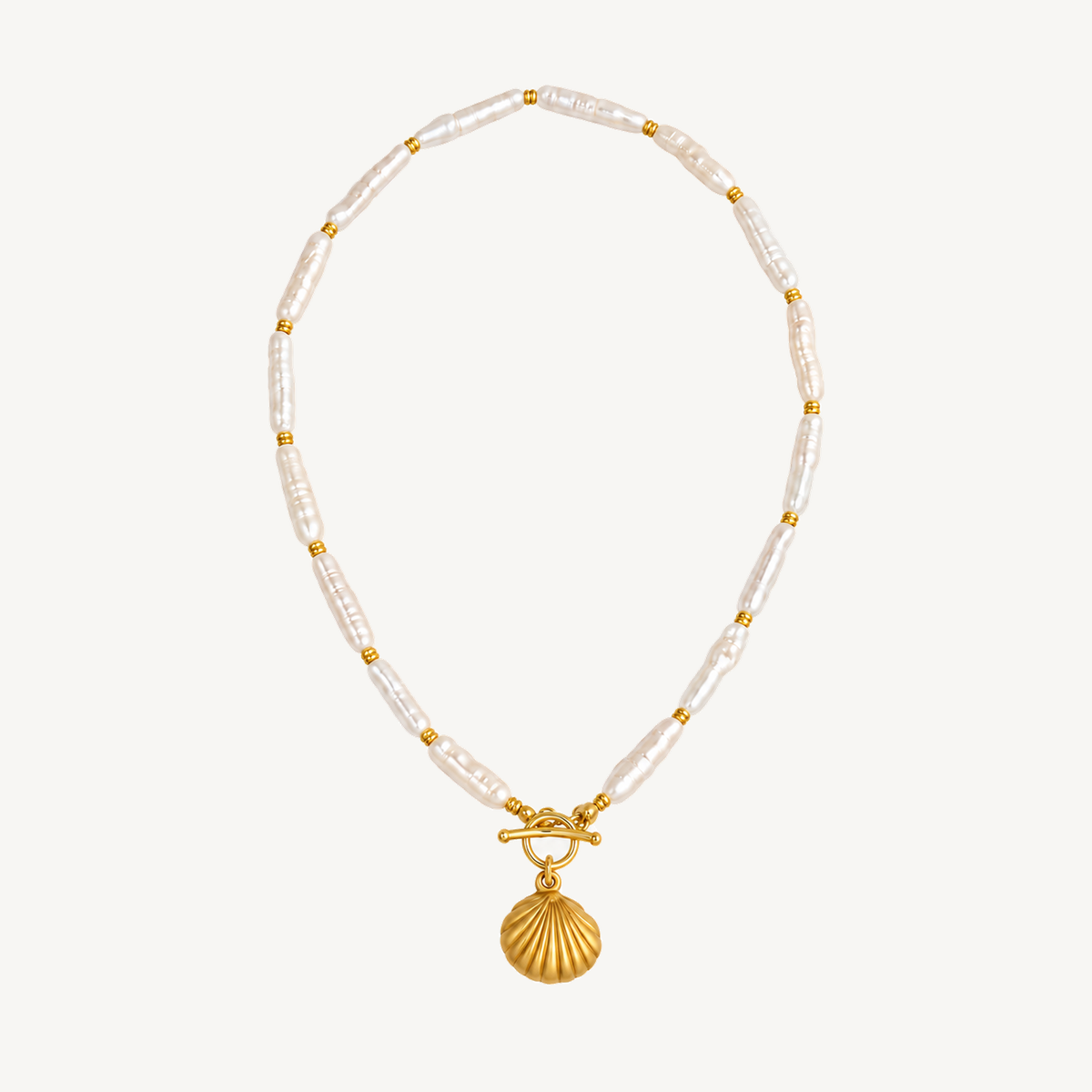 Golden shell pearl necklace