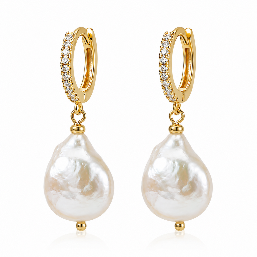 Maylohas large baroque pearl drop huggie earrings