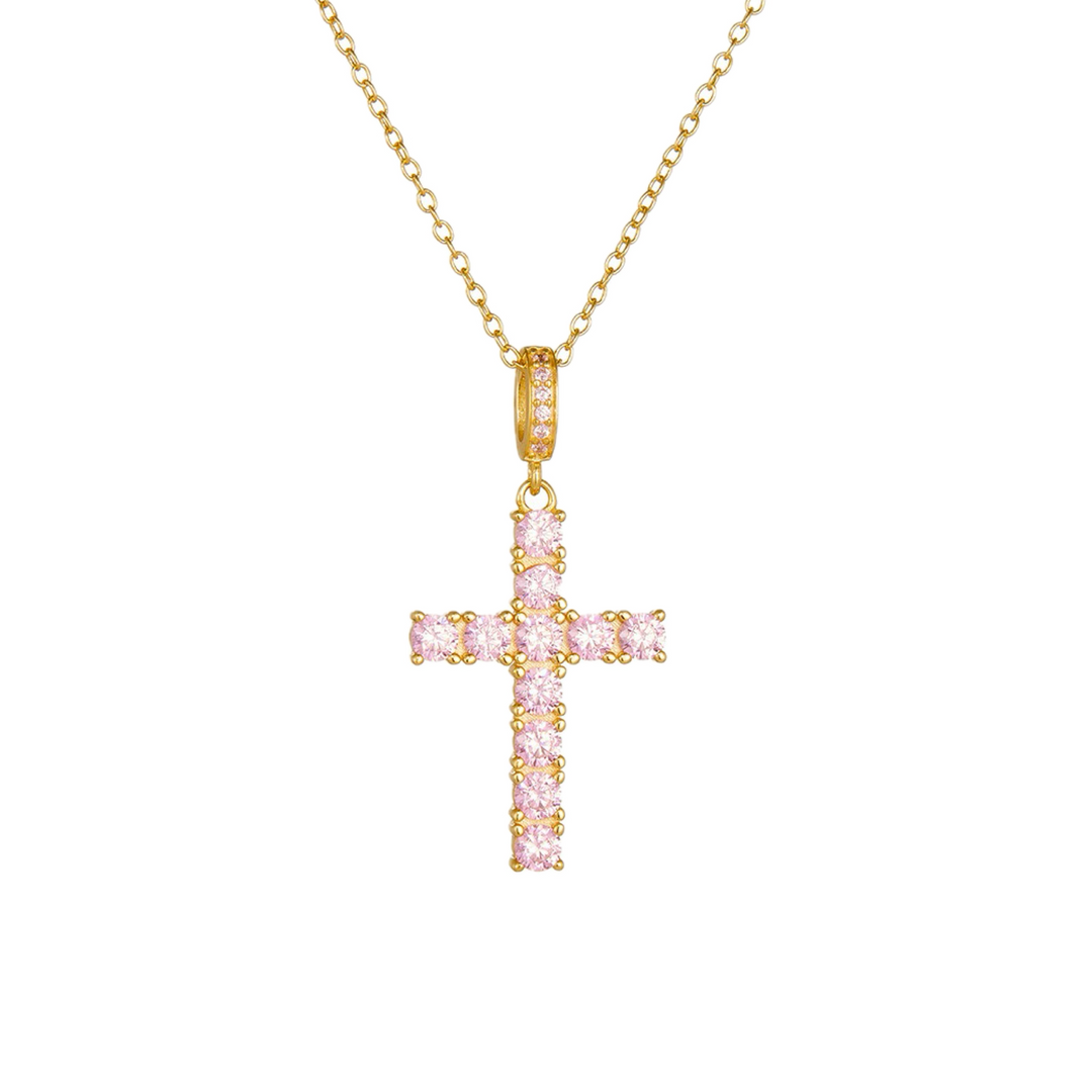 18k gold plated zircon encrusted cross necklace.