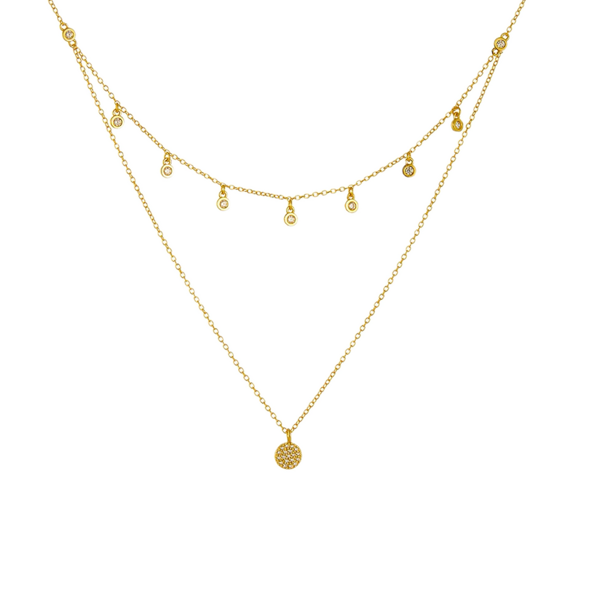 18k gold plated layered necklace with vintage coin pendants.