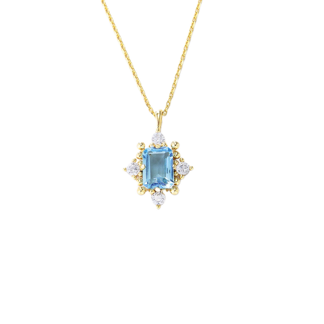 Starburst pendant necklace with light blue zircon S925 silver.