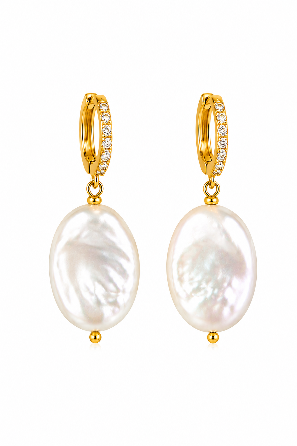 Maylohas oval baroque pearl drop huggie earrings