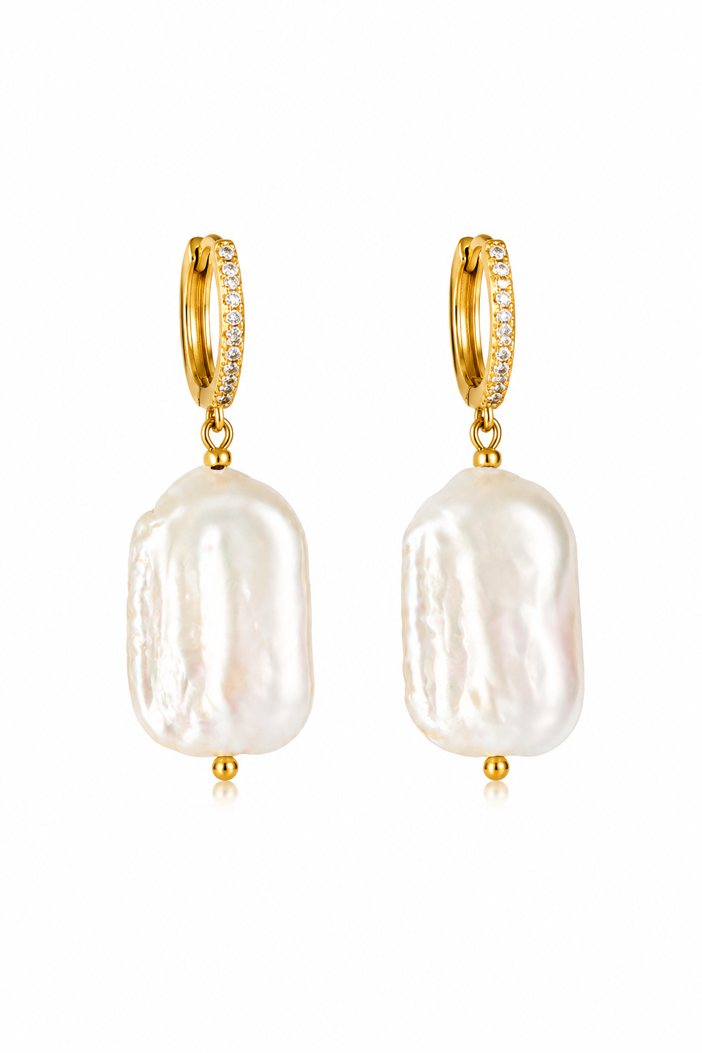Maylohas rectangular baroque pearl drop huggie earrings