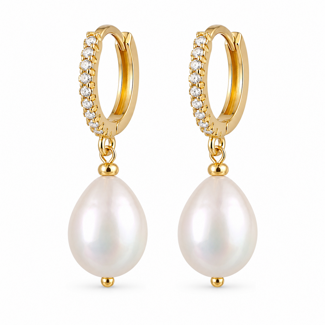 Maylohas teardrop pearl huggie earrings