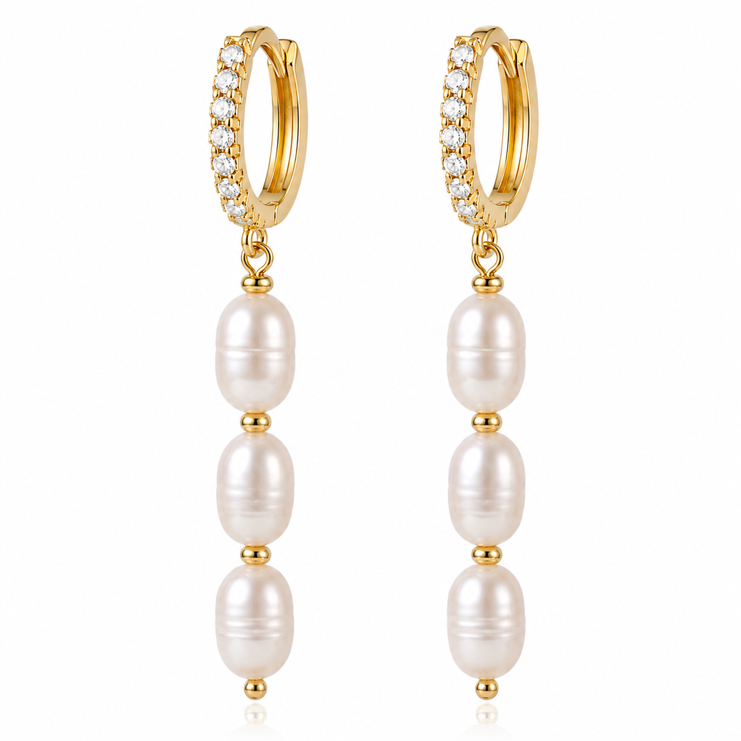 Maylohas triple pearl drop huggie earrings