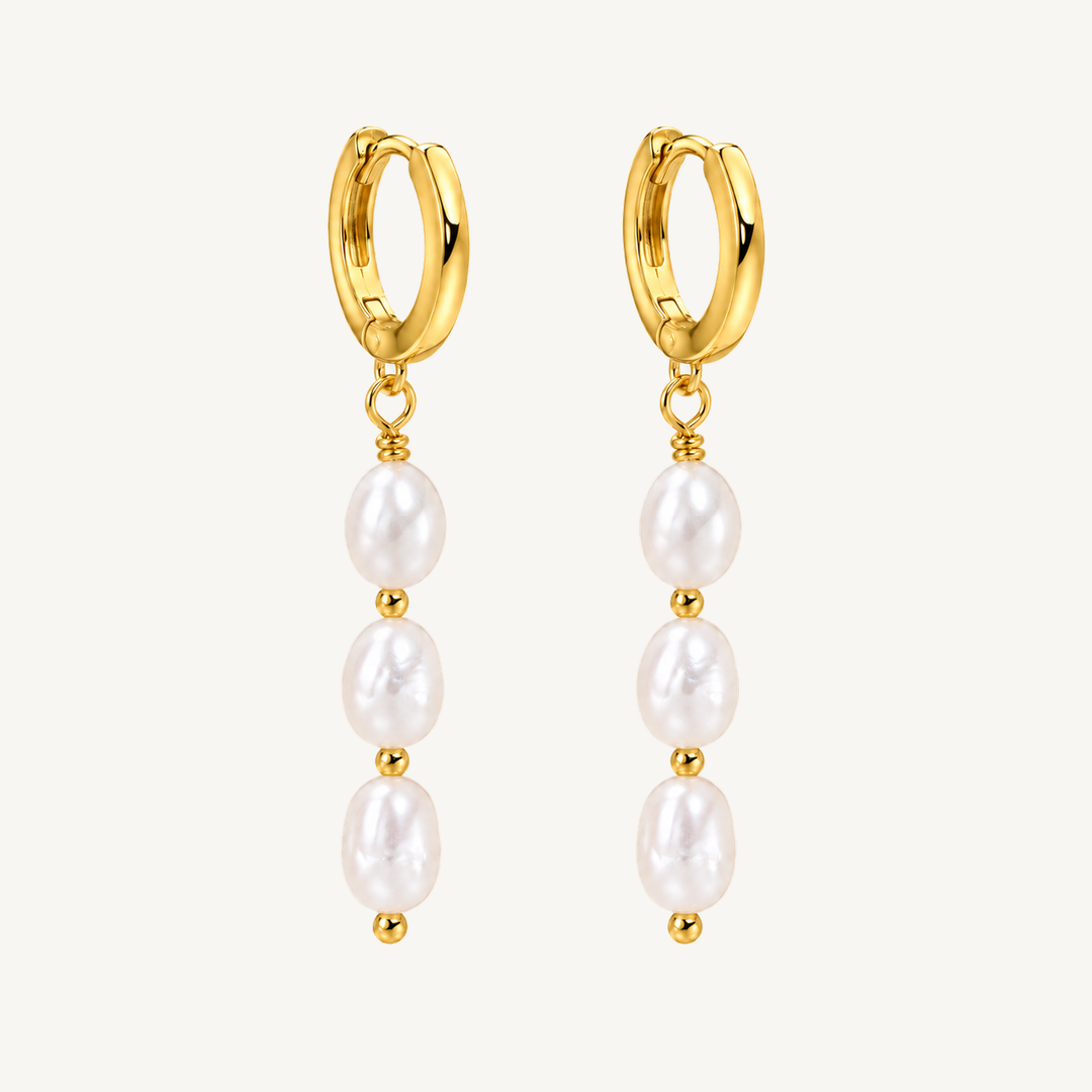 Triple pearl huggie earrings