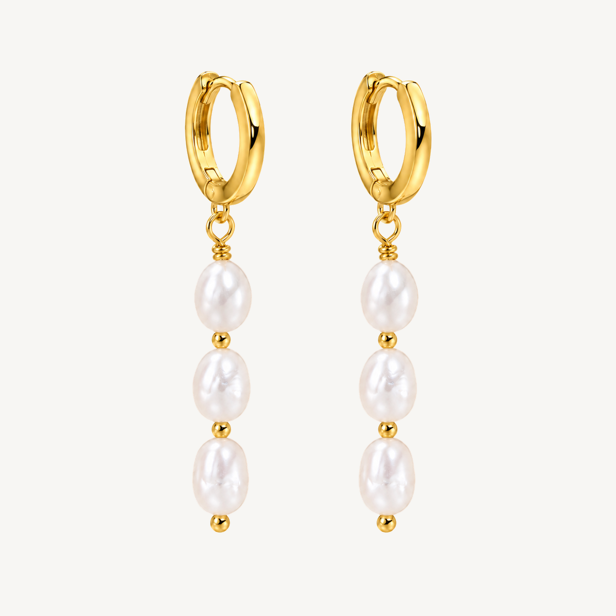 Triple pearl huggie earrings