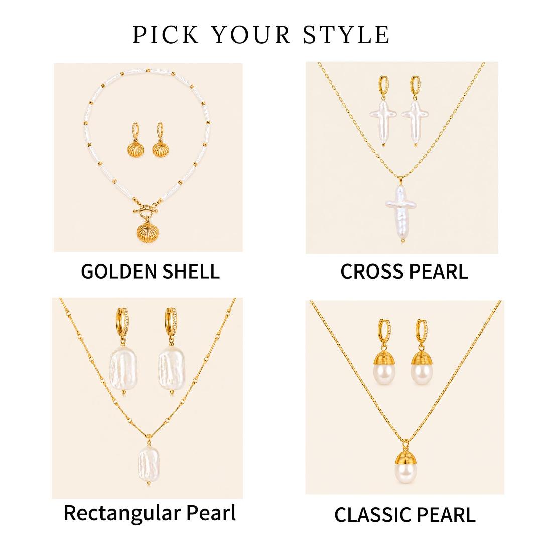 Maylohas Modern Pearl Collection Golden Shell Cross Pearl Rectangular Pearl and Classic Pearl styles