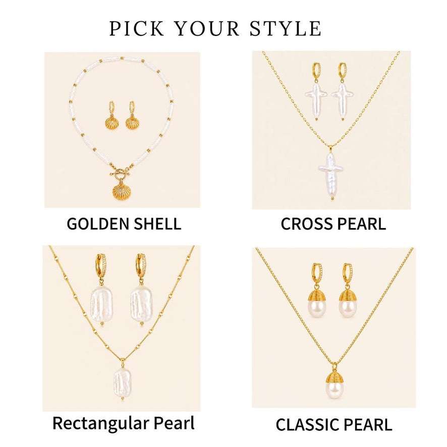 Maylohas Modern Pearl Collection Golden Shell Cross Pearl Rectangular Pearl and Classic Pearl styles