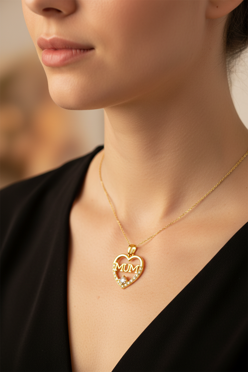 MUM单钻心形吊坠 - 佩戴场景图