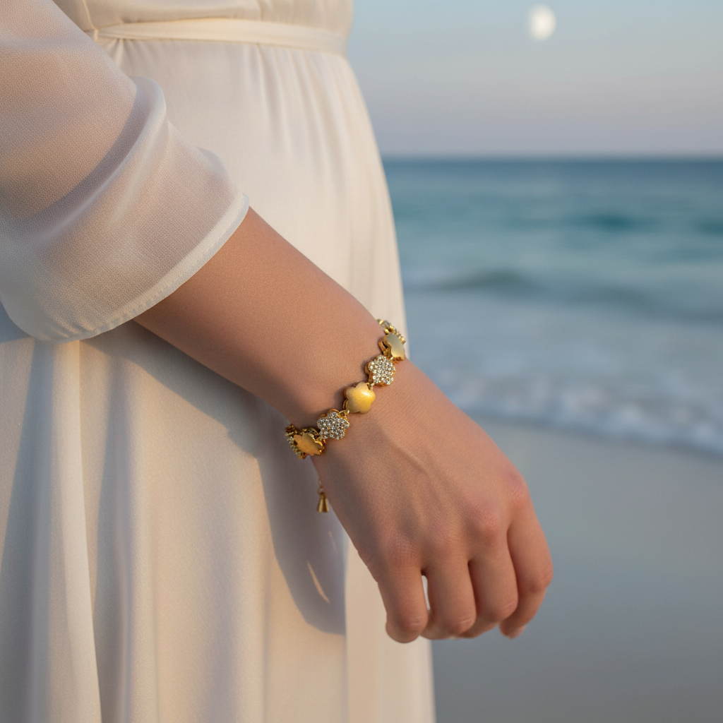 Oval Moonstone Halo Bracelet Lifestyle
