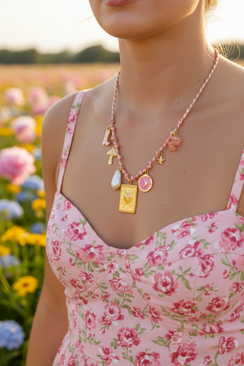 Pink Charm Necklace Lifestyle