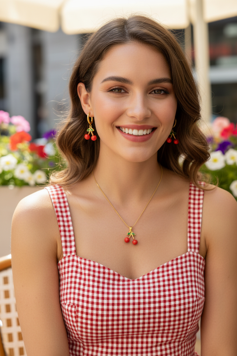 Red Cherry Necklace &amp; Earring Set