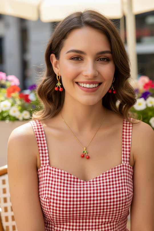 Red Cherry Necklace &amp; Earring Set