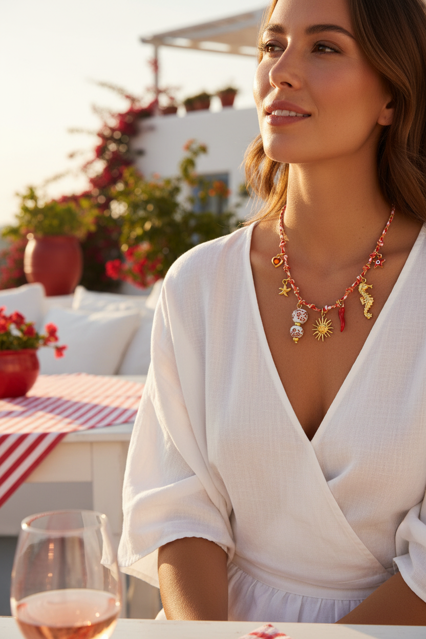 Red Seahorse Charm Necklace Lifestyle