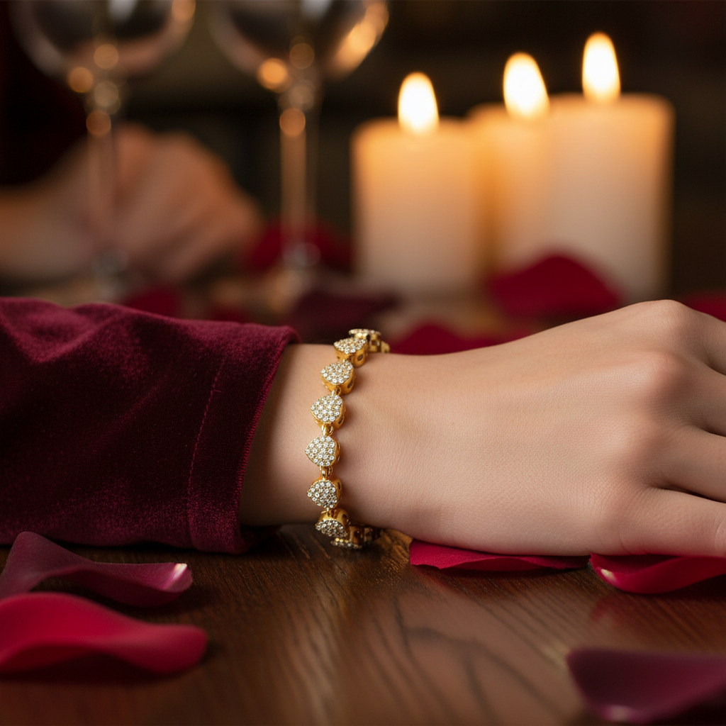 Solid Pave Heart Link Bracelet Lifestyle