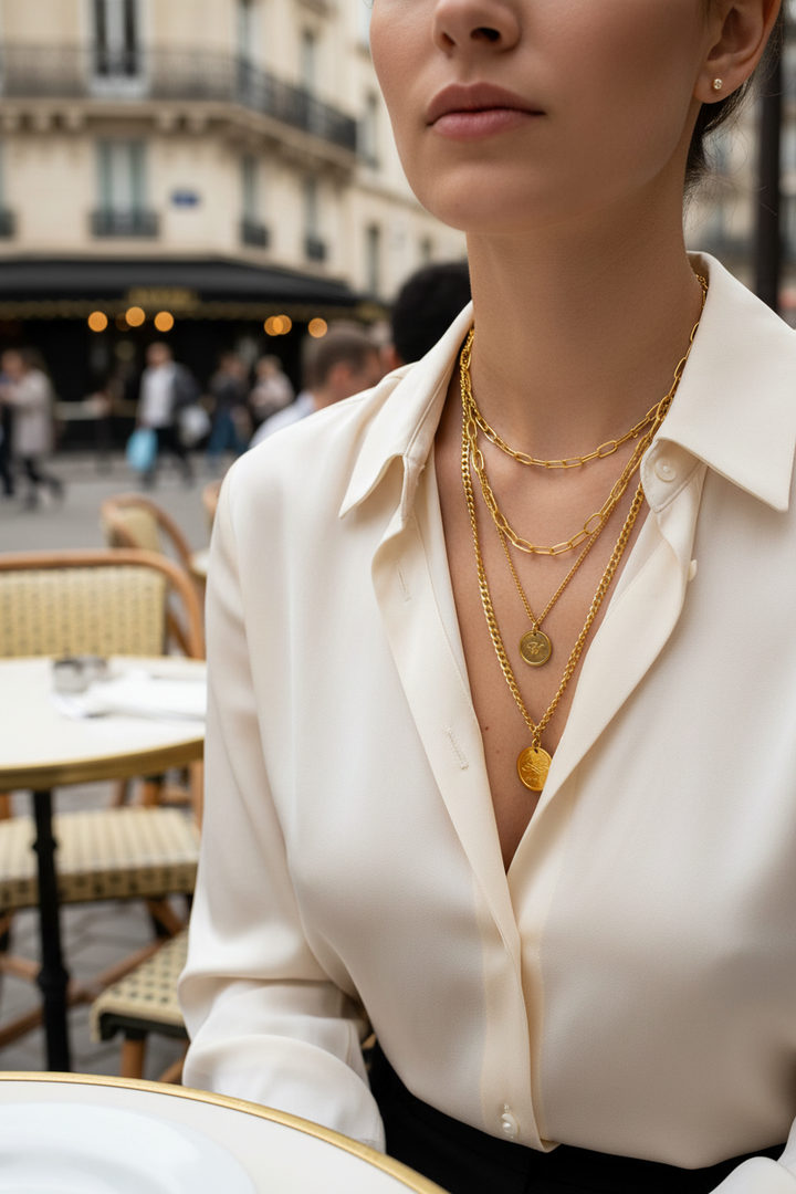 Triple Layer Merci Coin Necklace Lifestyle