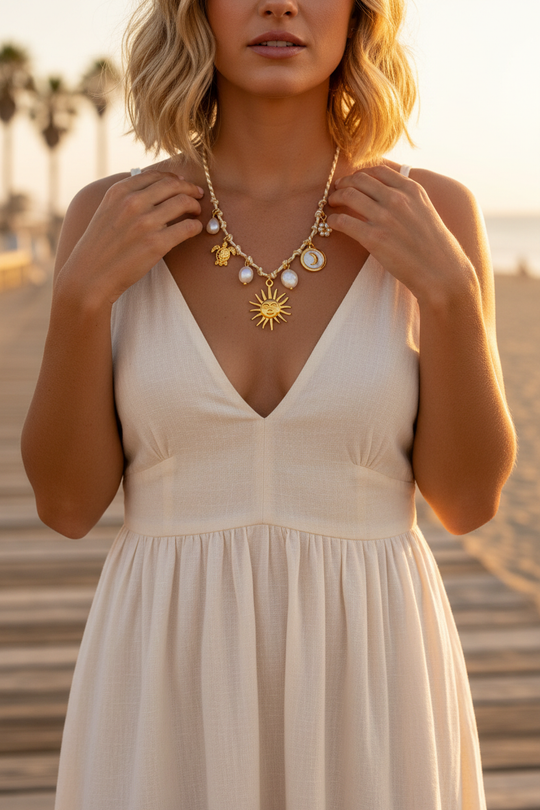 White Gold Rope Charm Necklace - Lifestyle